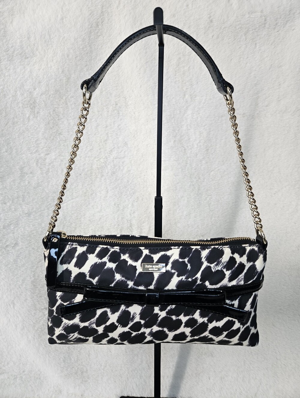 kate spade Black and White Leopard Print Shoulder Bag with Bow